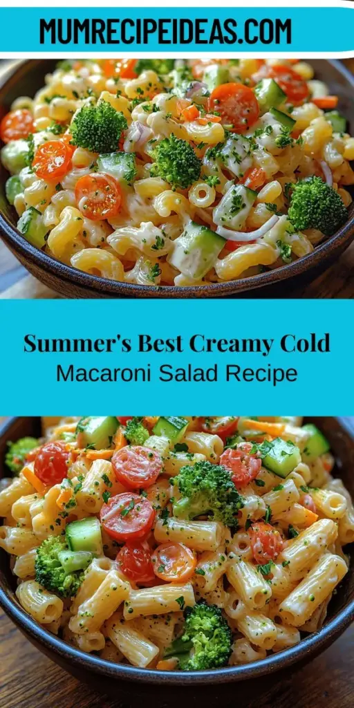Discover the perfect summer dish with this creamy cold macaroni salad recipe! A delightful blend of elbow macaroni, colorful fresh vegetables, and a luscious dressing makes this salad an ideal choice for picnics, potlucks, or quick meals. Learn how to create this versatile dish that balances nutrition and flavor while exploring its history, health benefits, and serving suggestions. Enjoy a refreshing twist on a classic favorite that will impress everyone at your next gathering!