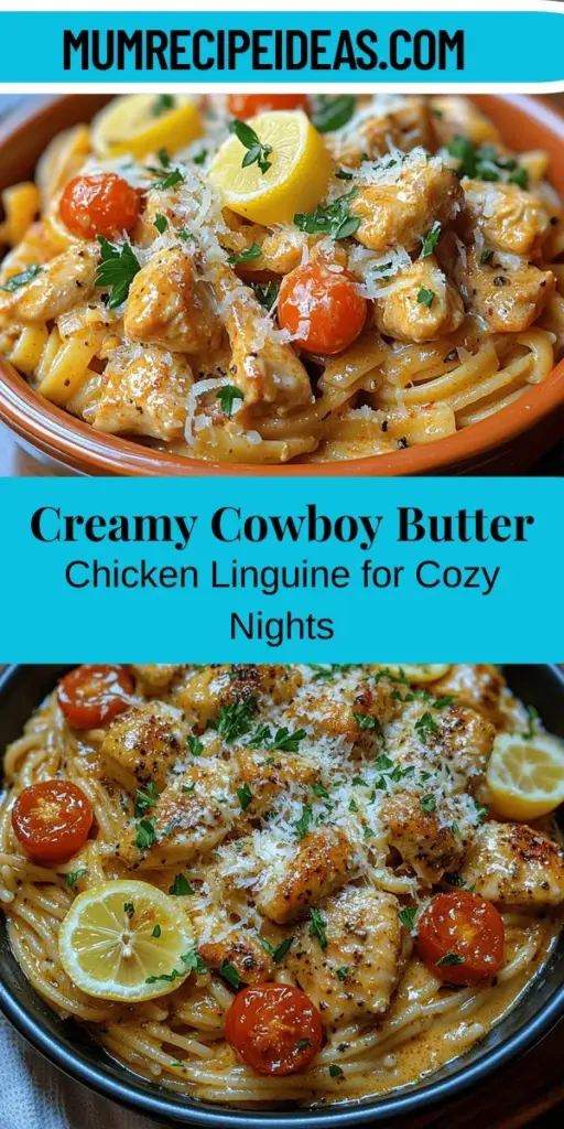 Indulge in the heartwarming flavors of Creamy Cowboy Butter Chicken Linguine, a dish that combines tender chicken thighs and al dente linguine enveloped in a rich, creamy sauce infused with bold spices. This comforting meal is perfect for family gatherings or a cozy weeknight dinner. Fresh cherry tomatoes and parsley brighten up this hearty dish, making it a delightful experience for your taste buds. Discover how to bring this flavorful recipe to life and create lasting memories around your dinner table.