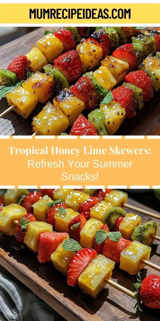 Beat the summer heat with Tropical Bliss Honey Lime Fruit Skewers! These vibrant, fruity snacks are perfect for picnics, barbecues, or a refreshing afternoon treat. Packed with juicy pineapple, watermelon, strawberries, and kiwi, each skewer is drizzled with a zesty honey-lime mixture that amplifies the flavors. Easy to make and visually appealing, they're a healthy alternative to heavier desserts. Get the recipe and tips to elevate your summer gatherings with this delightful dish!