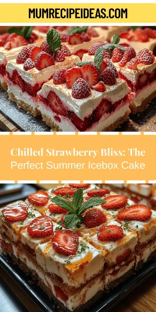 Dive into the refreshing world of Chilled Strawberry Bliss: Icebox Cake Delight, the ultimate no-bake dessert perfect for summer gatherings. This delightful treat combines layers of whipped cream, fresh strawberries, and delicate cookies for a stunning centerpiece that satisfies your sweet cravings. With simple ingredients and easy preparation, you can make this delicious dessert ahead of time, allowing you to enjoy the moment with family and friends. Embrace the joy of creating and sharing this chilled delight!