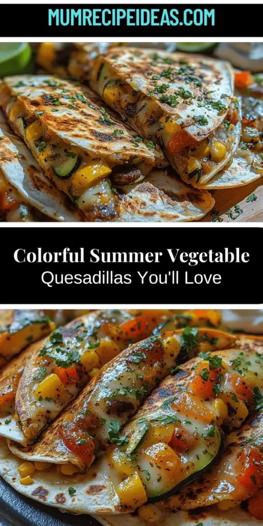 Get ready to savor the flavors of summer with these vibrant vegetable quesadillas! Packed with fresh seasonal veggies like zucchini, bell peppers, and corn, this dish combines the essence of summer with melty cheese and crispy tortillas. Perfect for any occasion, these quesadillas are versatile, healthy, and easy to make, catering to various dietary needs. Enjoy a delicious meal that’s as colorful as it is nutritious—ideal for summer gatherings or quick dinners!