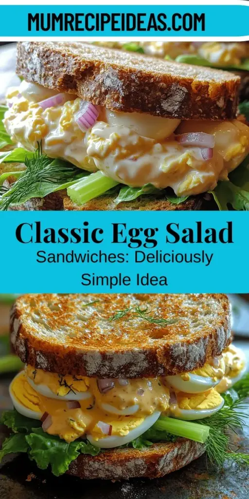 Discover the timeless delight of Classic Creamy Egg Salad Sandwiches. This simple yet satisfying dish combines creamy eggs, crunchy veggies, and flavorful seasonings, making it perfect for lunches, picnics, or quick snacks. With a rich history and adaptable recipe, you can customize it to fit your taste, whether by using whole grain bread or adding fresh herbs. Uncover the easy preparation steps and enjoy a nutritious meal that brings joy to every occasion!