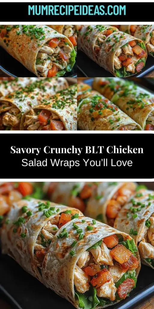 Discover the satisfying Crunchy BLT Chicken Salad Wraps, a delicious twist on the classic BLT that combines tender chicken salad with crispy bacon, fresh lettuce, and juicy tomatoes. Perfect for lunch, dinner, or meal prep, these wraps are a versatile option for busy days. With fresh ingredients enhancing every bite, you'll enjoy a nutritious and flavorful meal in no time. Elevate your weeknight dinners or picnic with this easy recipe that impresses without the fuss!