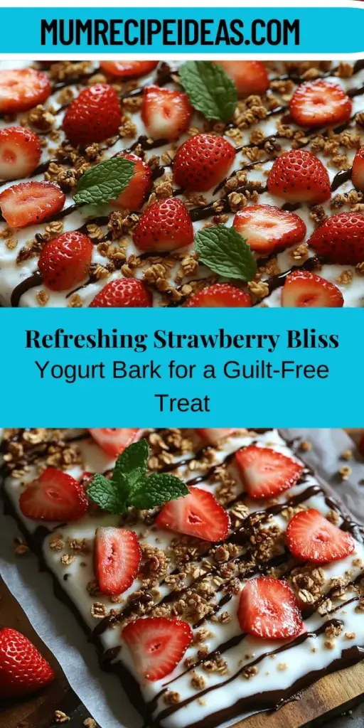 Beat the summer heat with a refreshing and guilt-free treat: Strawberry Bliss Frozen Yogurt Bark! Made with creamy Greek yogurt and fresh strawberries, this nutritious dessert is as simple to prepare as it is satisfying to enjoy. Customize it with your favorite toppings like granola or dark chocolate chips for extra flair. Perfect for summer gatherings or a solo snack, this delightful bark combines great taste with health benefits. Dive into a delicious homemade frozen treat today!