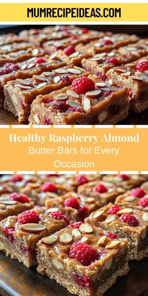 Discover the perfect blend of flavor and nutrition with these Sweet & Nutty Raspberry Almond Butter Bars. Made with wholesome ingredients like almond flour, rolled oats, fresh raspberries, and creamy almond butter, these bars are an excellent choice for a snack, breakfast, or dessert. Packed with healthy fats, protein, and antioxidants, they provide a satisfying treat that's both delicious and good for you. Easy to make and versatile, they’re a delightful addition to any occasion. Try them today!