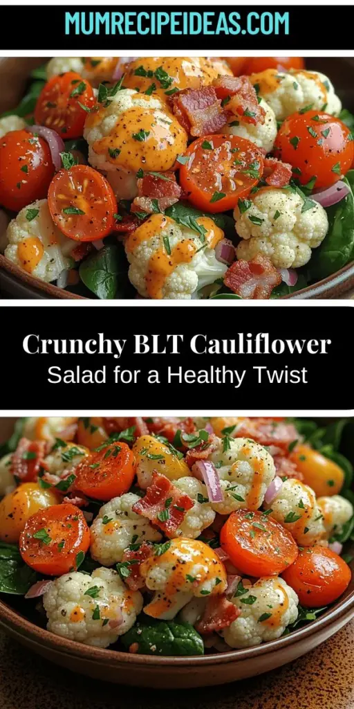 Discover a fresh take on a classic with the Crunchy BLT Cauliflower Salad. This nutritious dish reimagines the beloved bacon, lettuce, and tomato combo using cauliflower as a crunchy base. Packed with flavor and texture, it’s perfect for a light meal or a side dish at your next gathering. Blanching cauliflower enhances its crunch, while crispy bacon and vibrant cherry tomatoes add depth. Enjoy this healthy, low-carb alternative that’s ready in just a few simple steps!