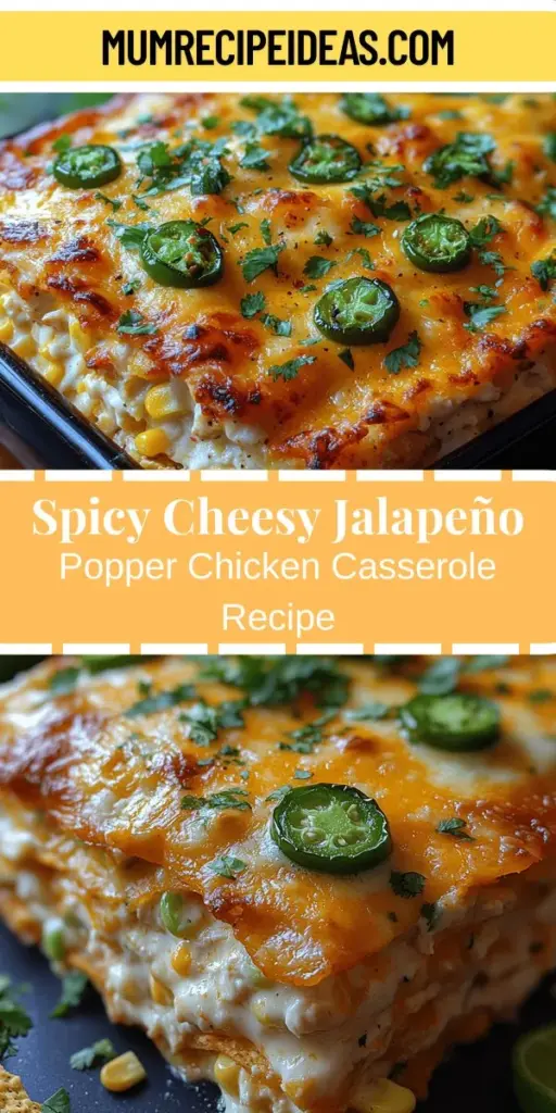 Discover the ultimate comfort food with the Spicy Cheesy Jalapeño Popper Chicken Casserole, a dish that perfectly combines tender shredded chicken, spicy jalapeños, and a creamy cheese blend. Ideal for weeknight dinners or gatherings, this casserole features a crunchy tortilla chip topping that adds the perfect texture. With its rich flavors and customizable spice level, it's sure to become a family favorite. Dive into the deliciousness and create memorable meals!