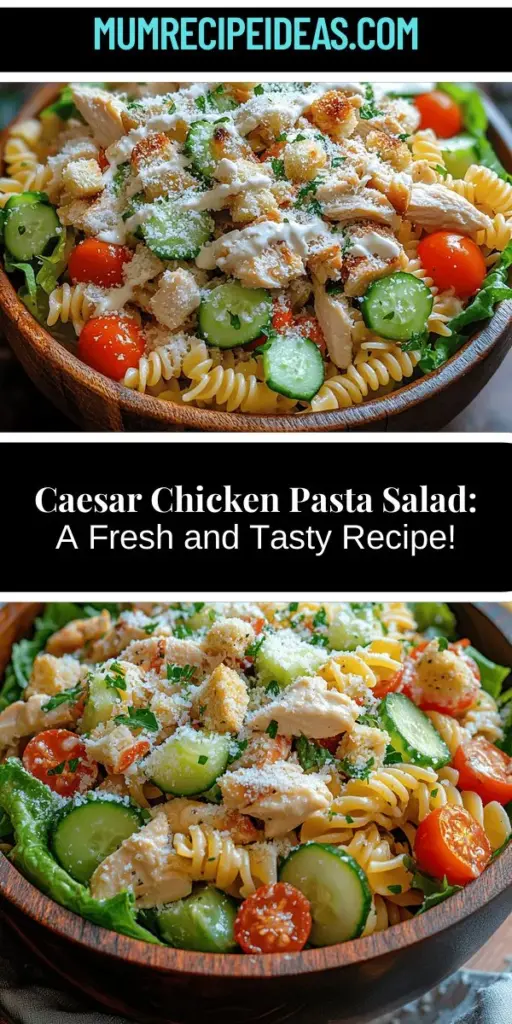 Discover a vibrant and refreshing dish with Caesar's Delight Chicken Pasta Salad! This recipe combines the classic flavors of Caesar salad with hearty rotini pasta and tender chicken for a satisfying meal. Perfect for lunch, dinner, or as a crowd-pleasing picnic option, it features fresh vegetables, creamy Caesar dressing, and a sprinkle of parmesan. Easy to prepare and adaptable for any dietary needs, this pasta salad is both nutritious and delicious, making it a must-try recipe for any occasion!