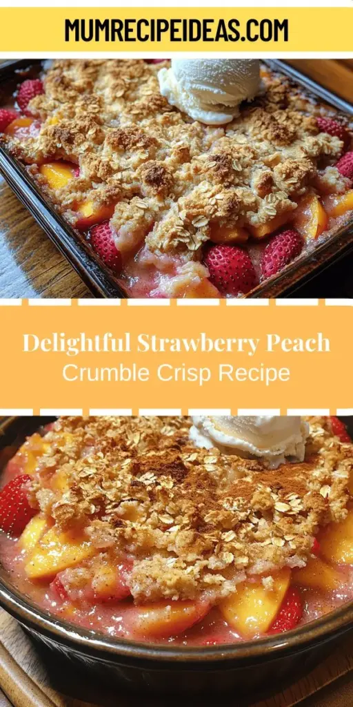 Celebrate summer with a delicious Strawberry Peach Crumble Crisp! This delightful dessert showcases the sweet and tangy flavors of fresh strawberries and peaches, topped with a crunchy, buttery crumble. Perfect for summer gatherings or cozy evenings at home, this dish combines vibrant seasonal fruits with a warm, comforting topping. With its simple preparation and impressive results, enjoy this satisfying treat that’s as good for your taste buds as it is for your health!