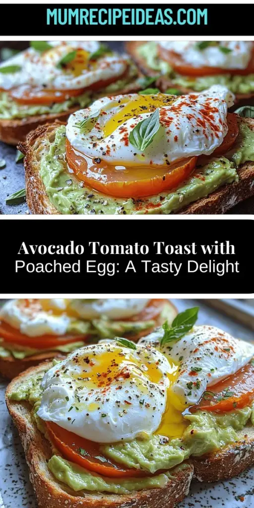 Discover the delightful combination of creamy avocado, fresh tomatoes, and perfectly poached eggs with this avocado tomato toast recipe. Perfect for breakfast or brunch, this nutritious dish is not only visually appealing but also packed with health benefits. With its versatility, you can adapt it to various dietary preferences, making it a go-to meal for everyone. Enjoy a satisfying start to your day with this simple and delicious recipe that’s sure to impress!