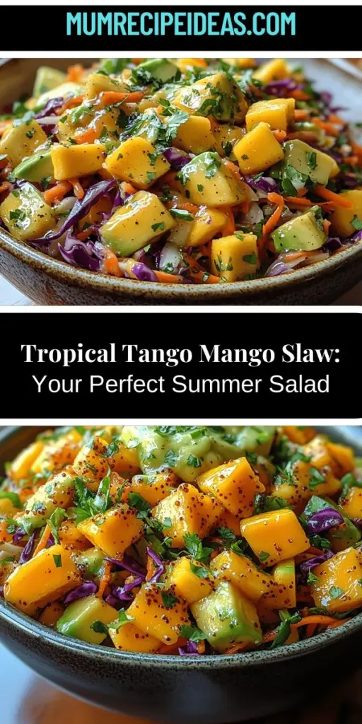 Brighten up your summer meals with Tropical Tango Mango Slaw! This delicious and colorful salad is packed with crunchy cabbage, sweet mango, and zesty dressing that creates a delightful dance of flavors. Perfect as a side dish for barbecues, a topping for tacos, or a refreshing lunch on its own, this slaw is not only visually appealing but also nutritious. Learn how to prepare this vibrant dish and impress your friends and family at your next gathering!