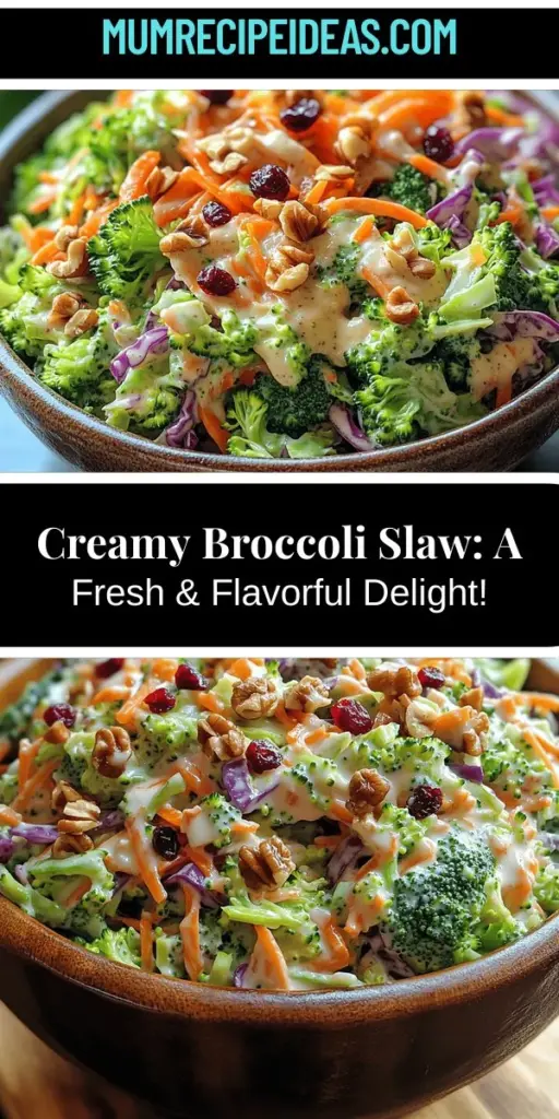 Discover the vibrant and nutritious world of luscious creamy broccoli slaw! This fresh salad combines the crunch of shredded broccoli, carrots, and red cabbage with a creamy dressing, making it a delightful side dish, topping for sandwiches, or a healthy snack. Packed with vitamins and antioxidants, broccoli slaw is incredibly versatile and can easily be customized to suit your taste. Embrace seasonal produce and create a colorful, flavorful slaw that everyone will love. Enjoy this delicious and healthy addition to any meal!