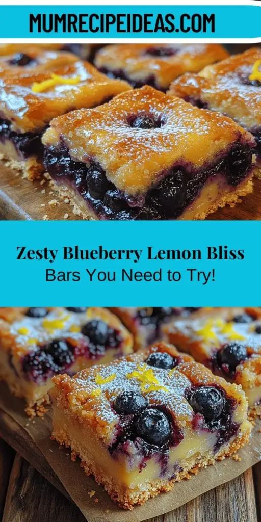 Discover the perfect dessert with this Zesty Blueberry Lemon Bliss Bars recipe! Combining the tangy brightness of lemons with the sweet juiciness of blueberries, these bars are a delightful treat for any occasion. Their buttery, crumbly crust pairs beautifully with a creamy, flavorful filling. Easy to make and even easier to enjoy, they are sure to impress your family and friends. Follow along for a step-by-step guide and indulge in this colorful and refreshing dessert!