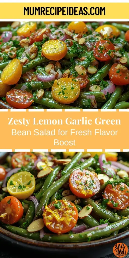 Discover the refreshing Zesty Lemon Garlic Green Bean Salad, a colorful and nutritious dish perfect for any occasion. Made with crisp green beans, zesty lemon, and aromatic garlic, this salad is not only easy to prepare but also packed with health benefits. Enjoy it as a side dish or a light lunch, and feel free to customize it with your favorite ingredients like cherry tomatoes, nuts, and fresh herbs. Elevate your meals with this vibrant salad that’s bursting with flavor!