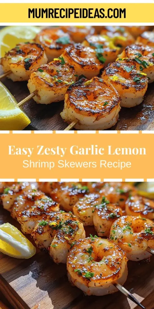 Looking for a quick and flavorful seafood dish? Try Zesty Garlic Lemon Shrimp Skewers! This recipe combines juicy shrimp with fresh garlic, zesty lemon, and heart-healthy olive oil for a delightful taste experience. Perfect for weeknight dinners or weekend barbecues, these skewers are not only easy to prepare but packed with nutrition. Learn how to marinate, skewer, and grill shrimp to perfection, plus discover creative vegetable pairings to elevate your meal. Enjoy this vibrant, savory dish that’s sure to impress your family and friends!