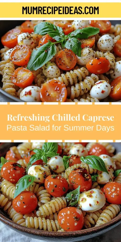 Beat the heat this summer with a refreshing Chilled Caprese Pasta Toss. This vibrant pasta salad combines juicy cherry tomatoes, creamy mozzarella, and aromatic basil, all tossed with al dente pasta and a zesty pesto dressing. Perfect for picnics, barbecues, or a light dinner, this dish embodies the essence of summer dining. With its colorful ingredients and delightful flavors, it’s a satisfying meal that’s easy to prepare and can be made ahead. Enjoy the taste of summer!