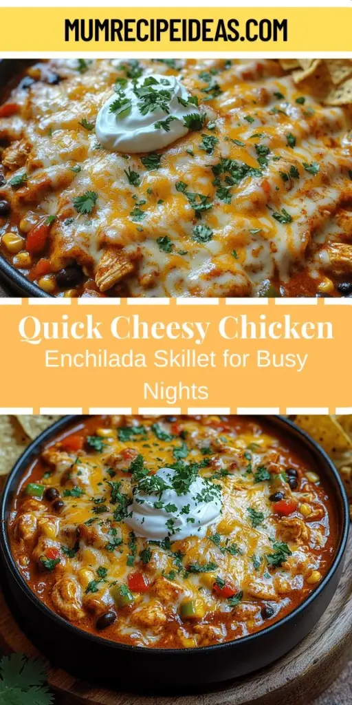 Discover the ultimate weeknight hero: the Cheesy Chicken Enchilada Skillet. This one-pan meal is a flavorful explosion featuring tender chicken, vibrant veggies, black beans, and a rich blend of spices, all topped with gooey melted cheese. Perfect for busy nights, it's quick to prepare, easy to clean up, and customizable to suit your preferences. Enjoy this comforting dish for a satisfying family dinner that's sure to please everyone at the table!