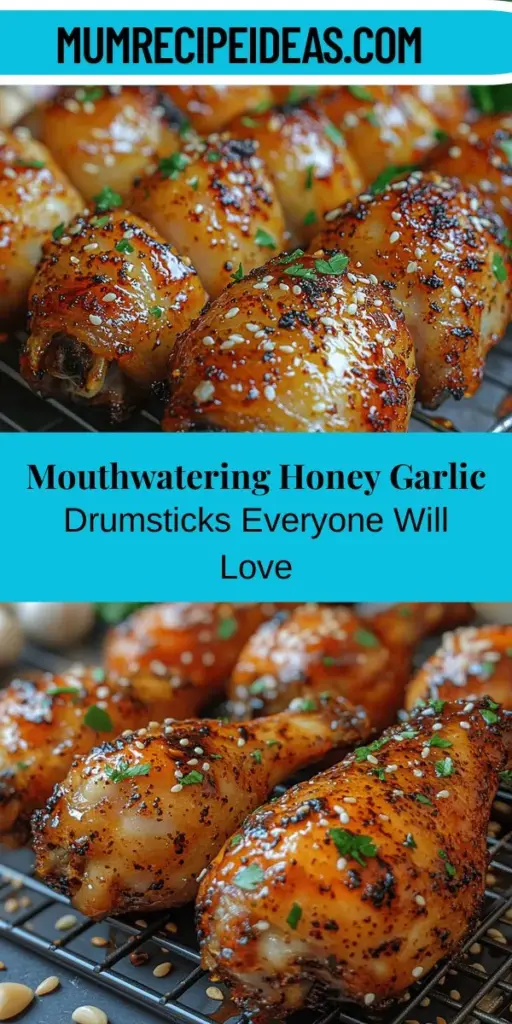 Discover the mouthwatering delight of Sweet & Sticky Honey Garlic Drumsticks! This easy recipe combines the sweetness of honey and the richness of garlic, creating a flavorful glaze that clings to juicy chicken drumsticks. Perfect for any occasion, these drumsticks can be served as a main meal or a tasty appetizer. With minimal prep time and ingredients, you're set to impress family and friends with this crowd-pleasing dish. Dive into this delicious experience today!