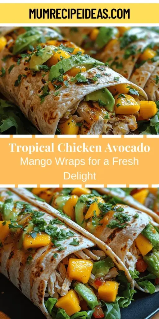 Discover a refreshing twist on your meals with Tropical Chicken Avocado Mango Wraps! This easy recipe combines grilled chicken, creamy avocado, and sweet mango, all wrapped in nutritious whole wheat or spinach tortillas. Packed with vibrant flavors and health benefits, these wraps are perfect for lunch, picnics, or a light dinner. Each bite offers a satisfying blend of protein, healthy fats, and essential nutrients, making this dish both delicious and nutritious. Try it today!