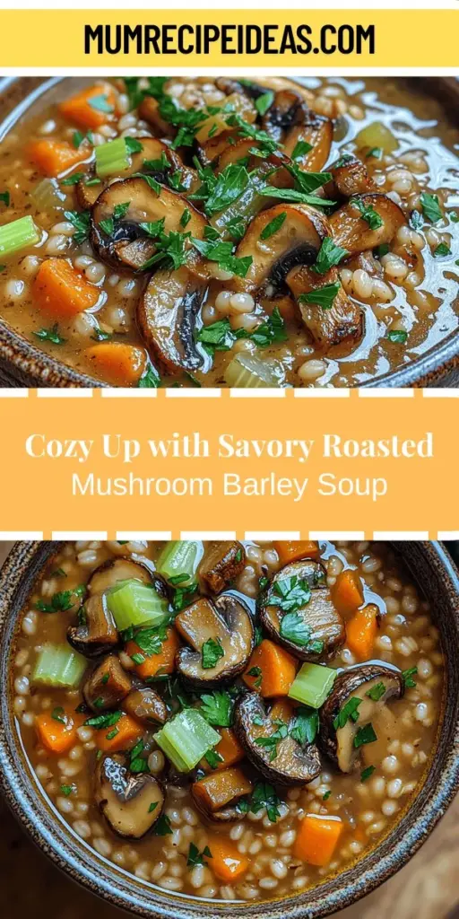 Warm up your autumn or winter days with a comforting bowl of Savory Roasted Mushroom Barley Soup. This delightful recipe combines the earthy goodness of roasted mushrooms with the hearty texture of pearl barley, creating a nourishing meal perfect for any occasion. Packed with vitamins and fiber, this soup is not only delicious but also a healthy choice. Enjoy it as a cozy dinner, a quick lunch, or at your next gathering, and savor every flavorful bite.