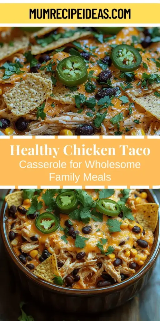 Discover the joy of healthy eating with this delightful Healthy Chicken Taco Casserole, a nutritious twist on a classic dish. Packed with lean chicken, fiber-rich black beans, sweet corn, and vibrant veggies, this casserole is not only easy to prepare but also serves up bold flavors and wholesome goodness in every bite. Perfect for family dinners or meal prepping, it guarantees satisfaction without compromising on health. Enjoy a delicious, guilt-free meal that the whole family will love!