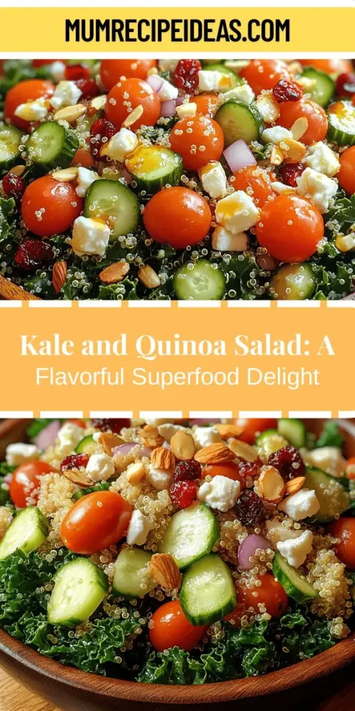 Discover the vibrant Kale & Quinoa Delight Salad, a perfect blend of nutrition and flavor! This salad features nutrient-rich ingredients like kale, quinoa, cherry tomatoes, and cucumbers, all packed with vitamins and antioxidants. It's easy to prepare and can be customized with your favorite toppings, making it suitable for any occasion. Whether you're seeking a light lunch, a side dish, or a potluck hit, this delicious salad will impress everyone while supporting your health goals. Enjoy the benefits of wholesome eating with every colorful bite!
