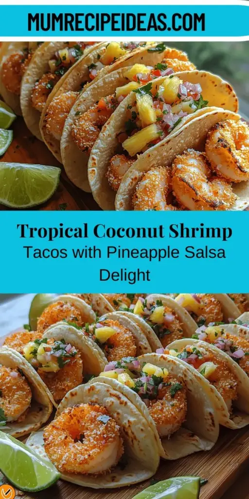 Experience the taste of summer with these Crispy Coconut Shrimp Tacos topped with refreshing Pineapple Salsa. Each bite combines the crunchy goodness of coconut-breaded shrimp with the sweet and tangy flavors of fresh pineapple, jalapeño, and cilantro. Perfect for any occasion, these tacos are not only delicious but also nutritious, packed with protein and vibrant ingredients. Delight your taste buds and impress your guests with this tropical twist on a classic favorite.