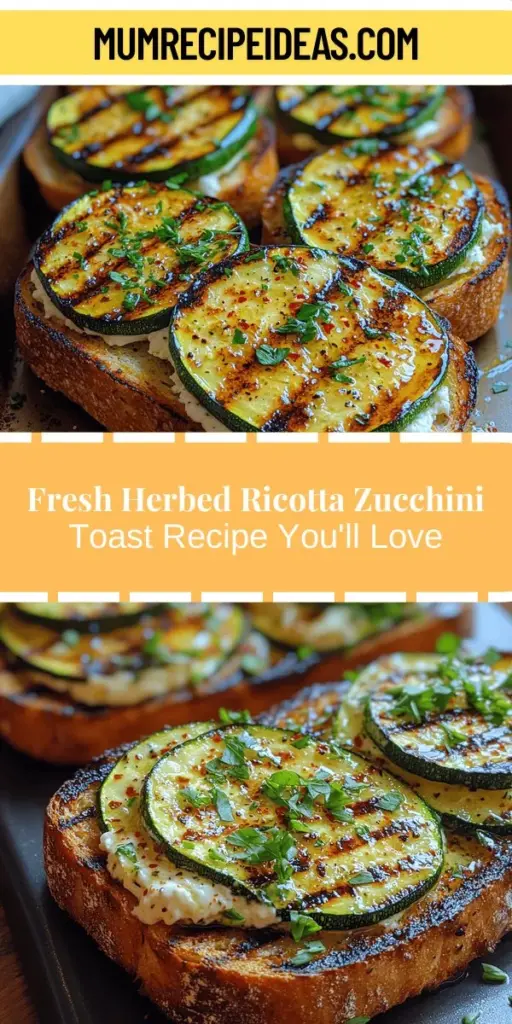 Discover the refreshing flavors of Herbed Ricotta Zucchini Toast, a simple yet elegant dish perfect for any occasion. Experience the creamy texture of ricotta paired with smoky grilled zucchini on toasted rustic bread. This versatile recipe works as a light lunch, a stylish appetizer, or a quick snack. With fresh herbs and a hint of lemon, it's a vibrant celebration of seasonal ingredients. Elevate your cooking with this delightful toast that delivers taste and nutrition in every bite!
