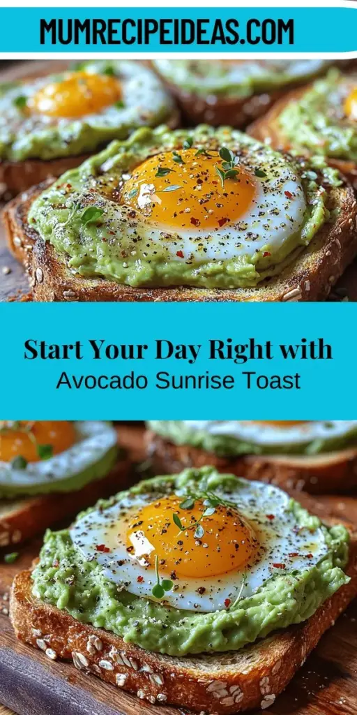 Start your day on a delicious and nutritious note with Avocado Sunrise Toast! This trendy dish combines creamy avocados with perfectly cooked eggs, making it a satisfying meal packed with healthy fats and protein. The simple recipe is quick to prepare, perfect for busy mornings or a leisurely brunch. Discover the health benefits of each ingredient and learn how to enhance flavors with fresh toppings and spices. Enjoy a beautiful, balanced breakfast that fuels your body!