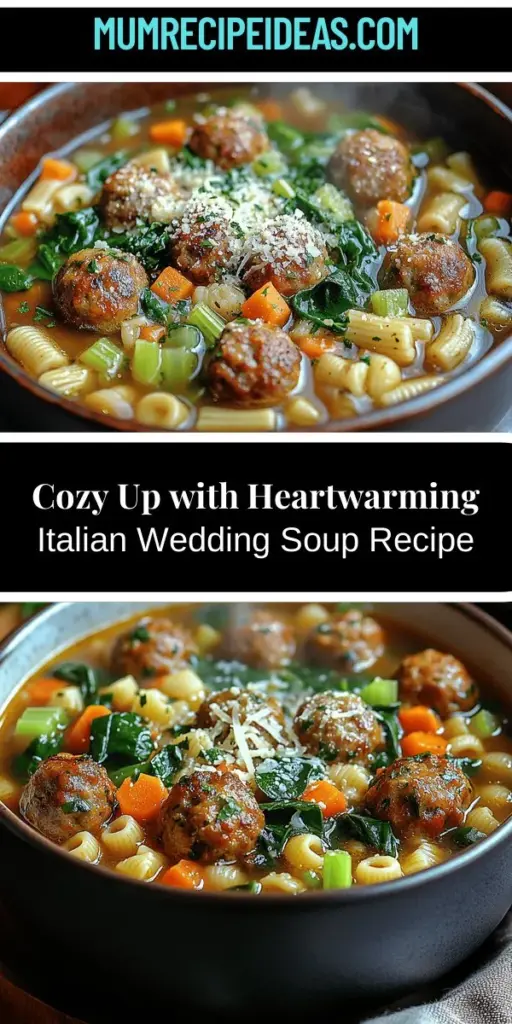 Discover the warmth of Italian Wedding Soup, a beloved classic that brings family and friends together. This comforting dish, rooted in Italian culture, combines flavorful meatballs, fresh vegetables, and hearty pasta in a rich broth. Each spoonful offers a delightful mix of textures and tastes, making it perfect for any occasion. Whether you're celebrating or simply sharing a meal, this soup is sure to create lasting memories around the table. Enjoy the essence of comfort food!
