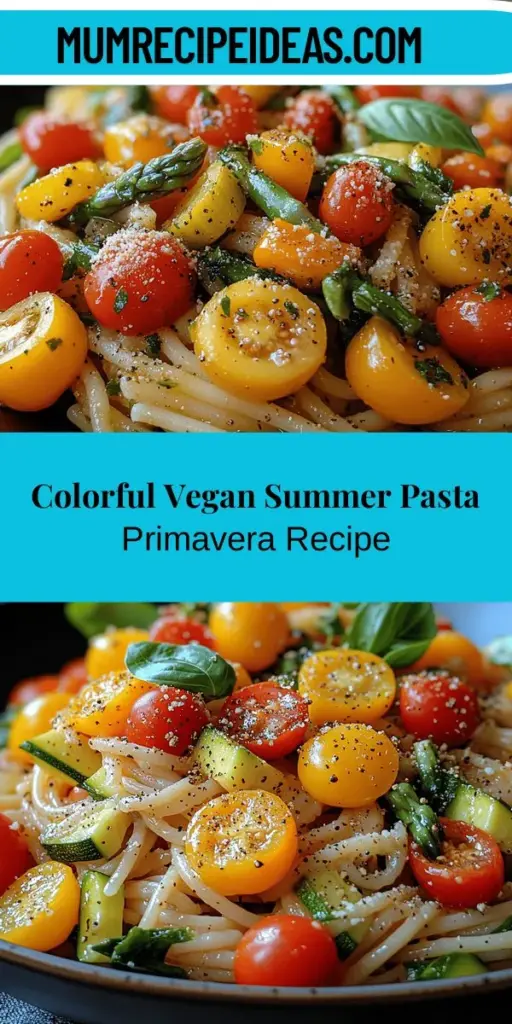 Discover the joy of cooking with this vibrant Vegan Summer Pasta Primavera! This plant-based twist on a classic Italian dish showcases a medley of colorful, seasonal vegetables tossed with your choice of pasta, creating a visually stunning and nutritious meal. Packed with vitamins and flavors, this recipe is not only healthy but also customizable for various dietary preferences. Enjoy a fresh, delicious dish that celebrates the bounty of summer while nourishing your body. Perfect for warm evenings and gatherings!