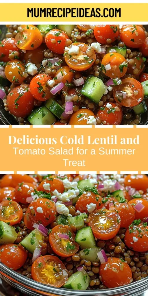 Discover the perfect summer dish with the Refreshing Cold Lentil and Tomato Salad! This vibrant salad combines earthy lentils, juicy cherry tomatoes, crunchy cucumbers, and aromatic herbs for a nutrient-packed meal that’s light and satisfying. Ideal for gatherings, picnics, or a nutritious lunch, it's easy to customize with your favorite ingredients. Dress it up with a tangy vinaigrette and enjoy a healthy, flavorful meal that celebrates the season's best produce!
