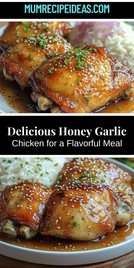 Discover the perfect blend of flavors with Sweet & Savory Honey Garlic Chicken. This easy-to-make dish features juicy chicken thighs coated in a delicious sauce made from honey, soy sauce, garlic, and ginger. Perfect for family dinners or special gatherings, it offers a delightful harmony of sweetness and savoriness that appeals to all ages. Serve it over rice, with steamed veggies, or wrapped in lettuce for a tasty twist. Elevate your cooking with this crowd-pleaser!