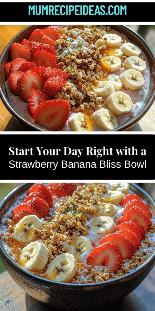 Start your day with a refreshing Strawberry Banana Bliss Bowl, a quick and healthy breakfast option bursting with flavor. This vibrant dish combines fresh strawberries and ripe bananas with creamy Greek yogurt, nutrient-packed chia seeds, and your choice of milk for a delightful morning treat. Perfectly customizable, it's loaded with essential vitamins and antioxidants to boost your well-being while being both satisfying and delicious. Enjoy the benefits of a nutritious meal that looks as good as it tastes!