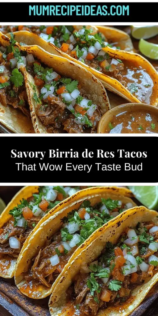 Discover the delicious world of Birria de Res Tacos with this engaging recipe that blends rich tradition and vibrant flavors. Originating from Jalisco, this savory Mexican beef stew is slow-cooked with aromatic spices and dried chilies, creating an irresistible dish perfect for gatherings. Learn how to prepare tender, flavorful beef, craft a mouthwatering sauce, and assemble the perfect tacos topped with fresh garnishes. Experience the joy of cooking and sharing this culinary gem with family and friends.