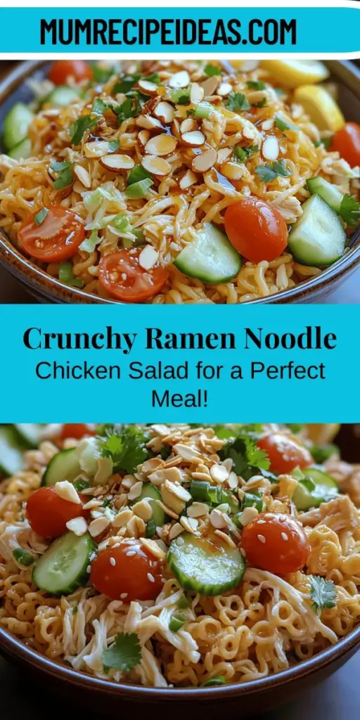 Discover the perfect meal with this Crunchy Ramen Noodle Chicken Salad, a delightful mix of flavors and textures. Packed with protein-rich chicken, vibrant vegetables, and the crunch of ramen noodles, this salad is easy to prepare and ideal for any occasion. Whether it's a casual lunch or a potluck dish, it balances nutrition and taste perfectly. Elevate your meal prep with this refreshing salad that's as satisfying as it is delicious!