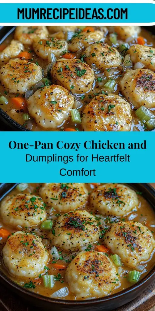 Discover the comforting goodness of Cozy Chicken and Dumplings Skillet, a delightful one-pan meal that brings warmth to any table. This easy-to-make recipe features tender chicken thighs, fluffy dumplings, and a rich, flavorful broth, making it perfect for weeknight dinners or special family occasions. With fresh vegetables and aromatic herbs, this dish is not only satisfying but also a nostalgic reminder of home-cooked meals. Join the culinary tradition of sharing comfort food that nourishes both body and soul.