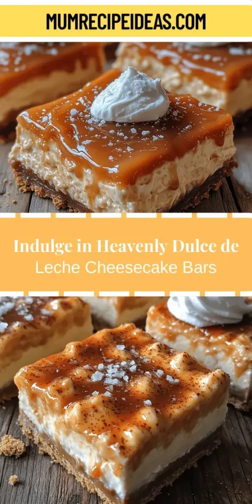 Indulge in the rich, creamy goodness of heavenly dulce de leche cheesecake bars! This delicious dessert combines the velvety texture of classic cheesecake with the caramel-like sweetness of dulce de leche. Perfect for any occasion, these cheesecake bars feature a crunchy graham cracker crust and a delightful drizzle on top. Follow our easy step-by-step guide to impress friends and family with a treat that's not only mouthwatering but also visually stunning. Enjoy the perfect balance of flavors today!