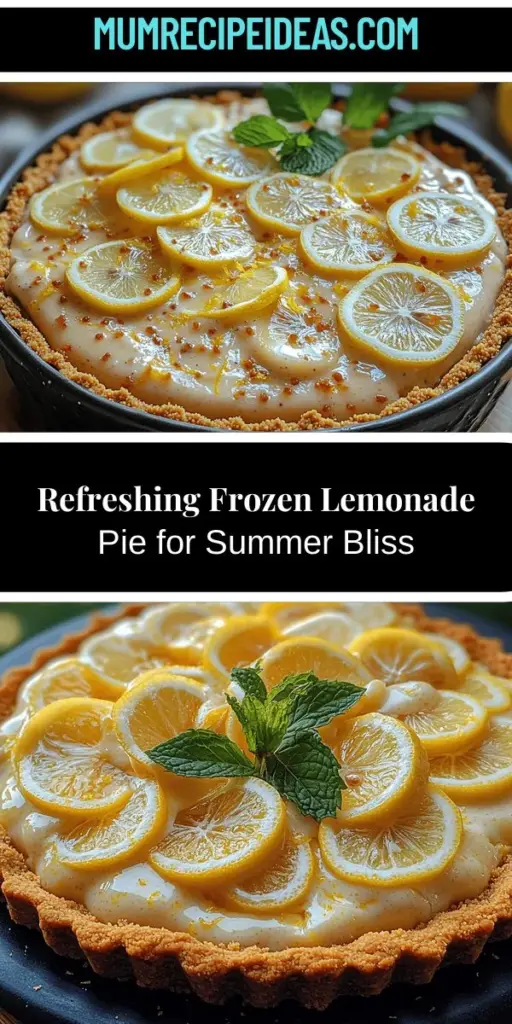 Beat the summer heat with Zesty Summer Bliss Frozen Lemonade Pie! This refreshing dessert features a creamy lemon filling nestled in a crunchy graham cracker crust, making it a delightful treat for any occasion. Perfectly balanced with sweet and tart flavors, its easy preparation makes it suitable for both experienced bakers and beginners. Ideal for barbecues and picnics, this pie is sure to impress your guests and elevate your summer festivities. Enjoy every delicious slice!
