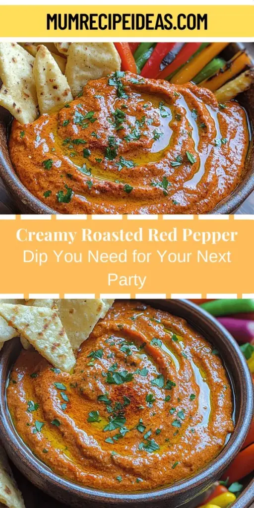Delight your taste buds with this creamy roasted red pepper dip, perfect for any occasion. Its velvety texture and smoky, sweet flavor from roasted red peppers make it a versatile addition to your appetizer spread. Easy to prepare, this dip combines cream cheese, Greek yogurt, garlic, and smoked paprika for a luscious and flavorful experience. Serve it with veggies, pita chips, or as a sandwich spread for a delicious twist. Enjoy the rich taste and simple preparation of this crowd-pleaser!