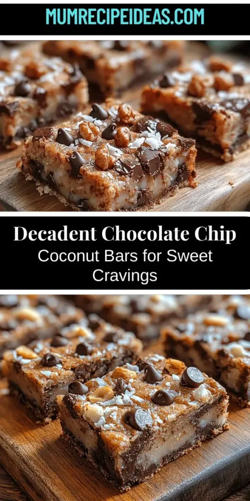 Indulge your sweet tooth with these Decadent Chocolate Chip Coconut Bars! Combining rich chocolate chips with chewy shredded coconut, this twist on a classic dessert creates a unique flavor and texture that will wow your friends and family. Perfect for any occasion—from potlucks to cozy nights at home—these bars are simple to make and incredibly satisfying. Discover the secrets to achieving a chewy, chocolatey treat that everyone will love!