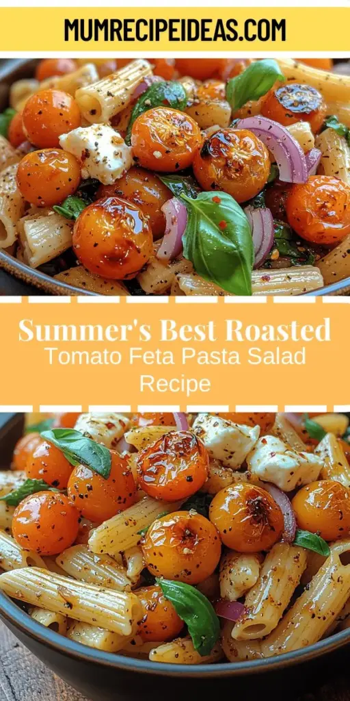 Discover the delightful Roasted Tomato Feta Pasta Salad, perfect for summer dining! This vibrant salad is a celebration of fresh, seasonal ingredients, featuring sweet roasted cherry tomatoes, creamy feta cheese, and aromatic herbs. It's versatile enough to serve as a main course, side dish, or a potluck favorite. Easy to prepare and bursting with flavor, this salad offers a refreshing meal that captures the essence of summer in every bite. Enjoy it at home or bring it to your next gathering!