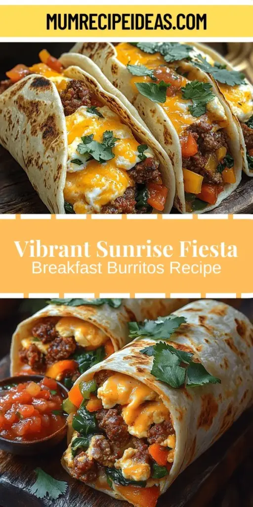 Start your day right with Sunrise Fiesta Breakfast Burritos! These hearty wraps combine scrambled eggs, savory meats like chorizo or ham, colorful vegetables, and gooey cheese, creating a flavorful meal perfect for busy mornings or relaxed weekend brunches. Packed with nutrients and easily customizable, these burritos allow everyone to enjoy their favorite flavors. Follow our simple recipe to make this delicious and nutritious breakfast that’s sure to become a family favorite!