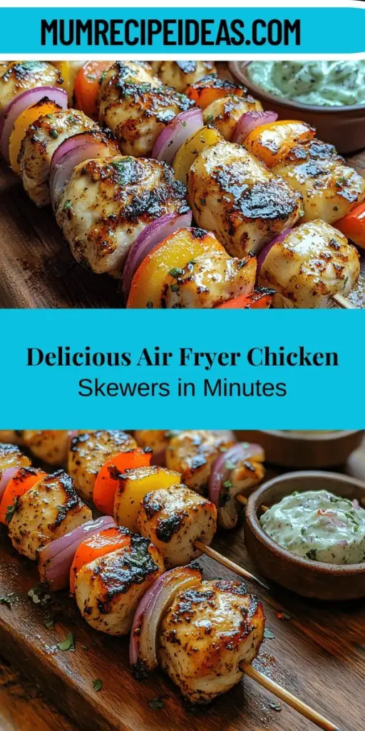 Discover the delicious world of Air Fryer Chicken Skewers, a healthy and convenient alternative to traditional frying. This recipe is perfect for busy weeknights or casual gatherings, allowing you to enjoy juicy, flavorful chicken paired with vibrant veggies. Learn about the key ingredients for a mouthwatering marinade and easy preparation techniques. With endless customization options, these skewers promise to satisfy every palate. Elevate your meals with this easy-to-follow recipe that combines flavor, health, and simplicity.