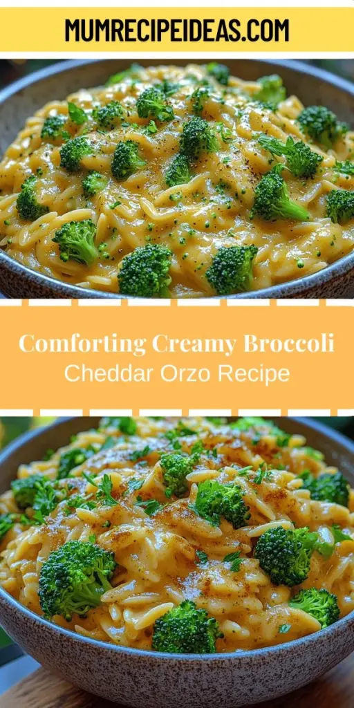 Discover the ultimate comfort food with this Creamy Broccoli Cheddar Orzo recipe! This dish features the perfect blend of tender orzo pasta, vibrant broccoli, and a rich, velvety cheddar cheese sauce. Not only is it delicious, but it's also packed with essential nutrients, making it an excellent choice for family meals. Learn how to create a satisfying dish that balances indulgence and nourishment, perfect for any occasion. Enjoy a delightful twist on pasta that everyone will love!
