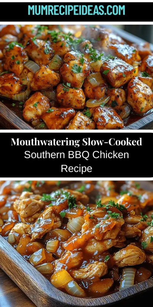 Discover the rich tradition of Southern BBQ with this easy Slow-Cooked Southern BBQ Chicken recipe. Perfect for gatherings or weeknight dinners, this dish features tender chicken infused with a blend of spices and a delicious homemade BBQ sauce. The slow-cooking method allows for incredible flavor and moisture, making every bite a comforting experience. Ideal for sandwiches, rice pairings, or salads, this recipe is a must-try for BBQ lovers!