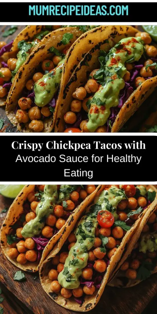 Dive into the delicious world of crispy chickpea tacos with creamy avocado sauce—a perfect blend of flavor and nutrition! These tacos are not only a healthier alternative but also a feast for the eyes with vibrant colors and textures. Made with protein-packed chickpeas and zesty spices, they cater to various dietary preferences including vegetarian, vegan, and gluten-free. Paired with fresh veggies and a tangy avocado sauce, each bite is satisfying and nutritious. Perfect for any occasion, these tacos promise a delightful dining experience that won't disappoint!