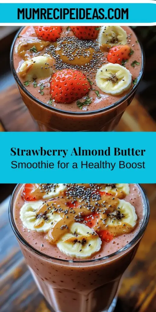 Discover the deliciously creamy Strawberry Almond Butter Bliss Smoothie, a perfect blend of flavors and health benefits. Made with fresh strawberries, ripe bananas, nutritious almond butter, and almond milk, it's a nutrient-packed treat that’s quick to prepare. Ideal for breakfast, post-workout, or a refreshing snack, this smoothie is rich in vitamins, antioxidants, and healthy fats. Enjoy a tasty way to nourish your body and satisfy your cravings with this blissful drink!