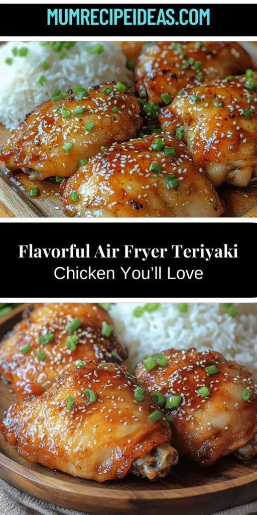 Discover the deliciousness of Sweet and Savory Air Fryer Teriyaki Chicken, a healthier twist on a classic favorite. This recipe utilizes the air fryer to achieve crispy, flavorful chicken with minimal oil, perfect for busy weeknight dinners or casual gatherings. Combining tender chicken thighs with a homemade teriyaki glaze of soy sauce, honey, and fresh garlic and ginger, this dish is sure to impress. Enjoy it over rice or with steamed veggies for a complete meal that's both satisfying and nutritious.