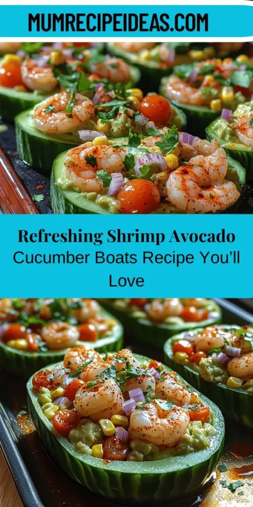 Discover a delicious and healthy appetizer with Shrimp Avocado Cucumber Boats. This vibrant dish features crisp cucumbers as a refreshing base, creamy avocados providing healthy fats, and protein-packed shrimp for a satisfying bite. Perfect for light meals or gatherings, these boats are easy to prepare and visually stunning. Dive into the freshness and enjoy the delightful flavors that come together seamlessly in this nutritious culinary delight. Perfect for impressing guests or indulging in a light snack!